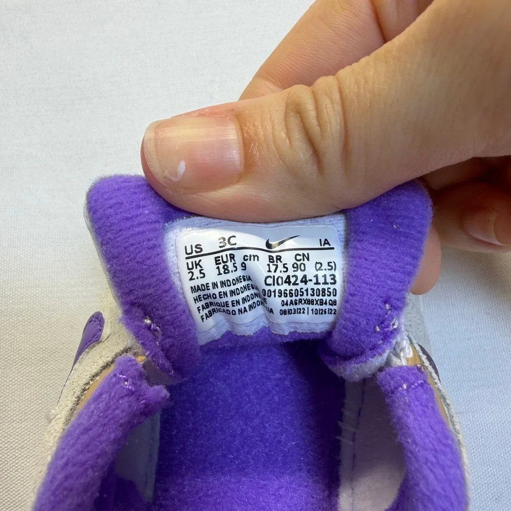 Nike Air Max 90 Crib Shoes 3C White Purple Grey Infant Baby Sneakers CI0424-113